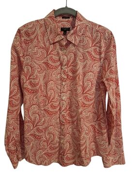 Talbots Red and White Paisley Button-Down Women's Shirt